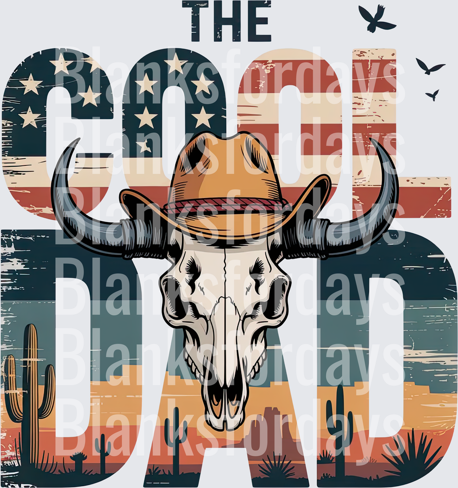 The Cool Dad Western Bull Skull Cowboy Hat American Flag (DTF)