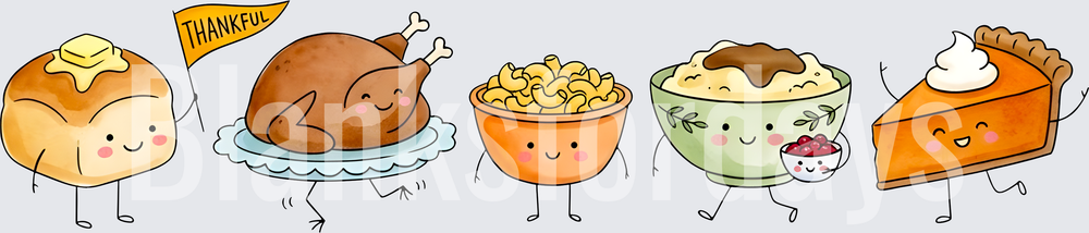 Kawaii Thanksgiving Food Friends Thankful Banner Squad (DTF)