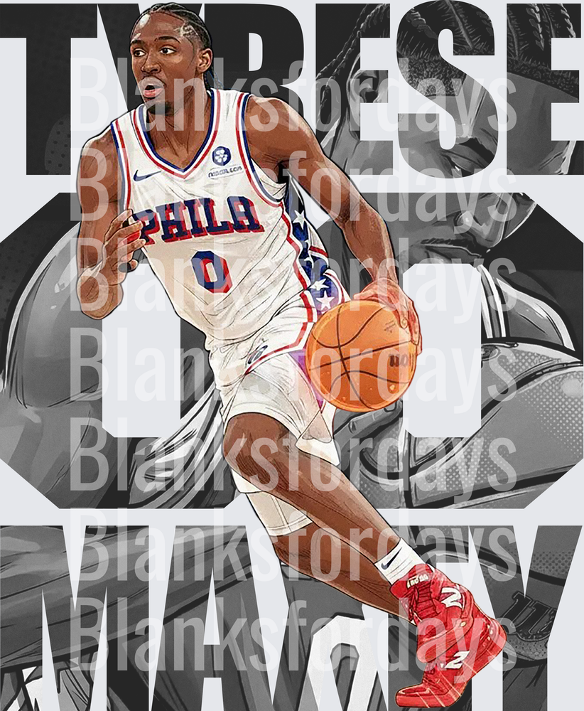 Tyrese Maxey Philadelphia 76ers Number 0 Illustrated Art (DTF)