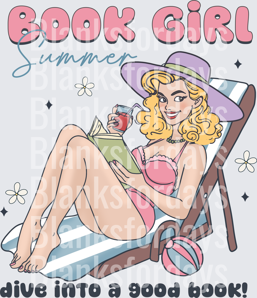 Book Girl Summer Retro Pin-Up Reading Beach Chair (DTF)