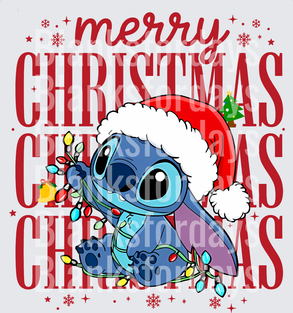 Stitch Santa Hat Merry Christmas Lights Holiday Design (DTF)