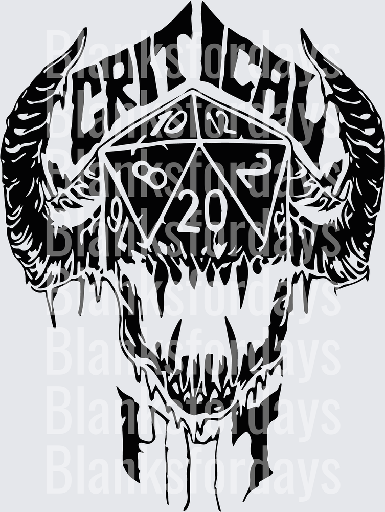 Critical Hit D20 Skull with Demon Horns DnD Design (DTF)