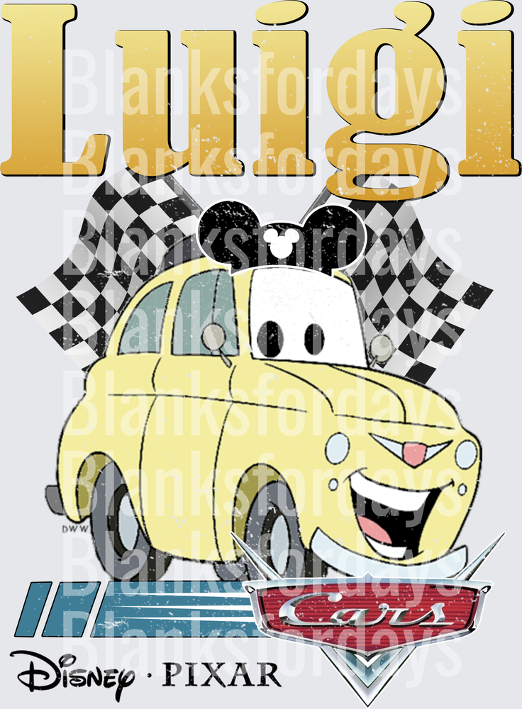 Luigi Disney Pixar Cars Mickey Ears Checkered Flag Design (DTF)