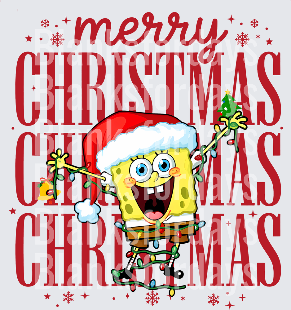 SpongeBob Santa Hat Merry Christmas Lights Holiday Design (DTF)