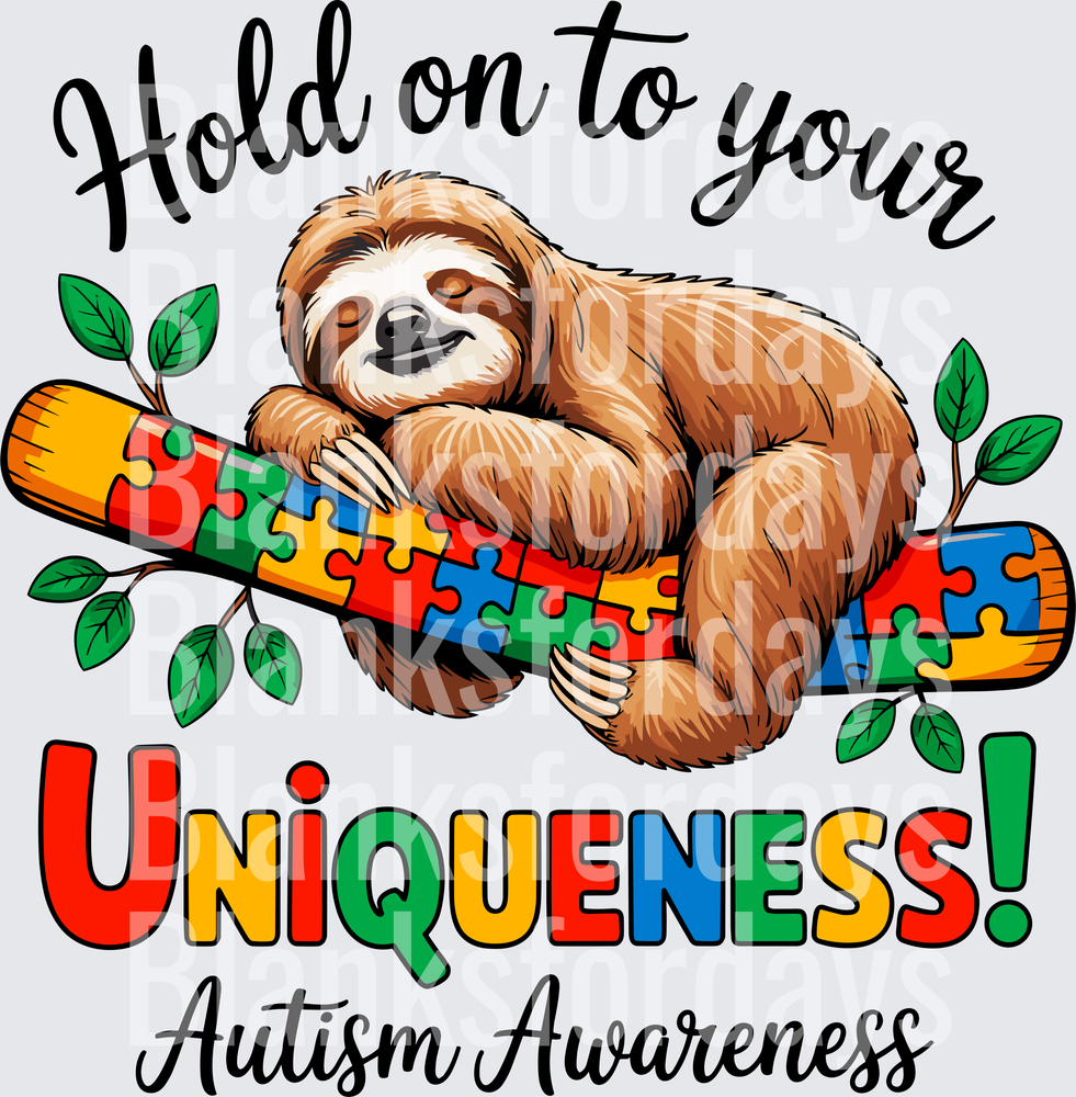 Hold On To Your Uniqueness Sloth Autism Awareness (DTF)
