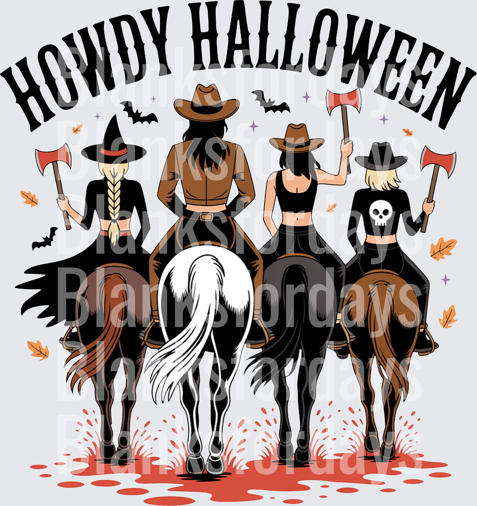 Howdy Halloween Cowgirl Riders With Axes And Bats (DTF)