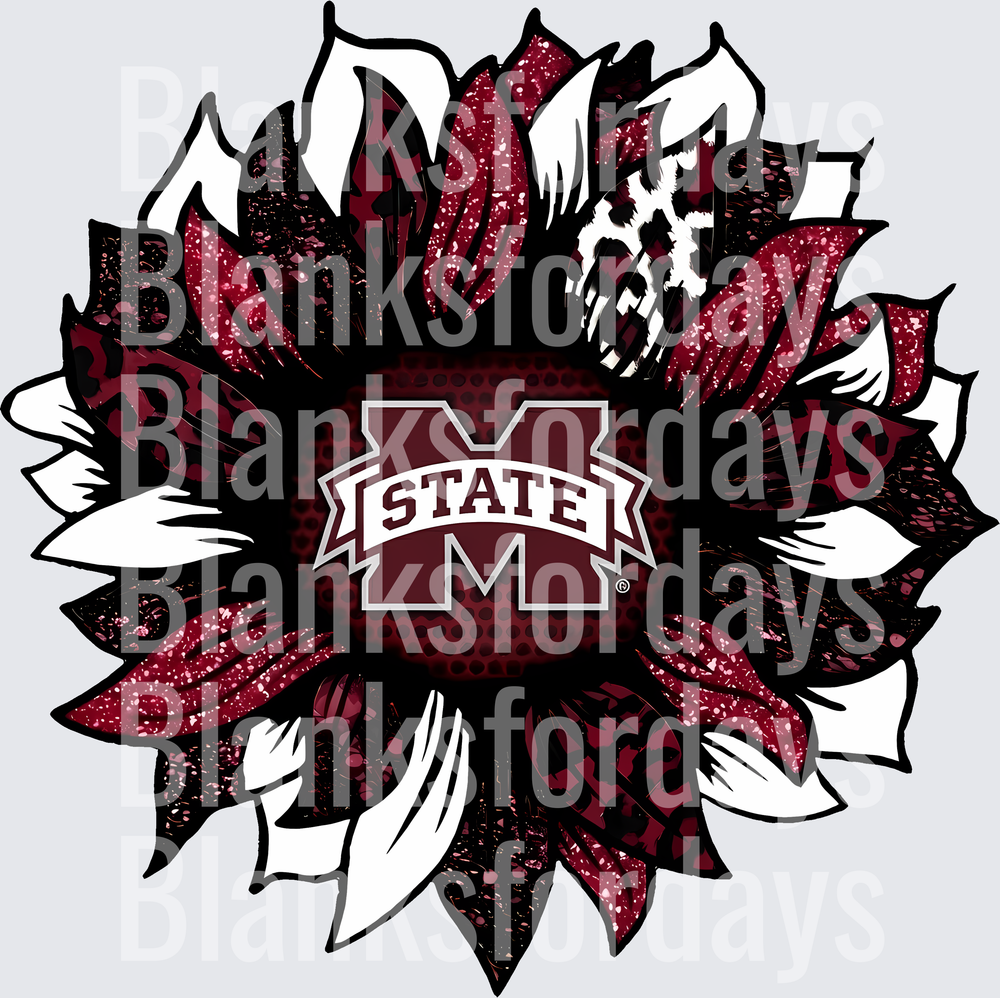 Mississippi State Bulldogs Maroon Glitter Leopard Sunflower (DTF)