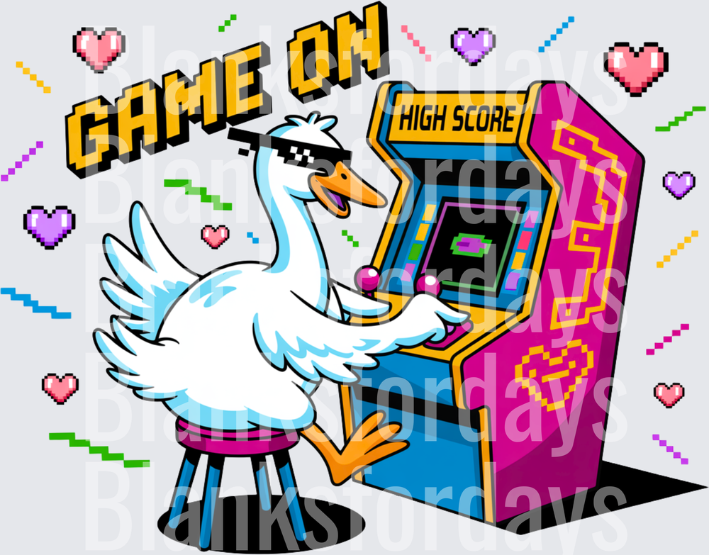 Cool Goose Wearing Sunglasses Playing Retro Arcade Game On (DTF)