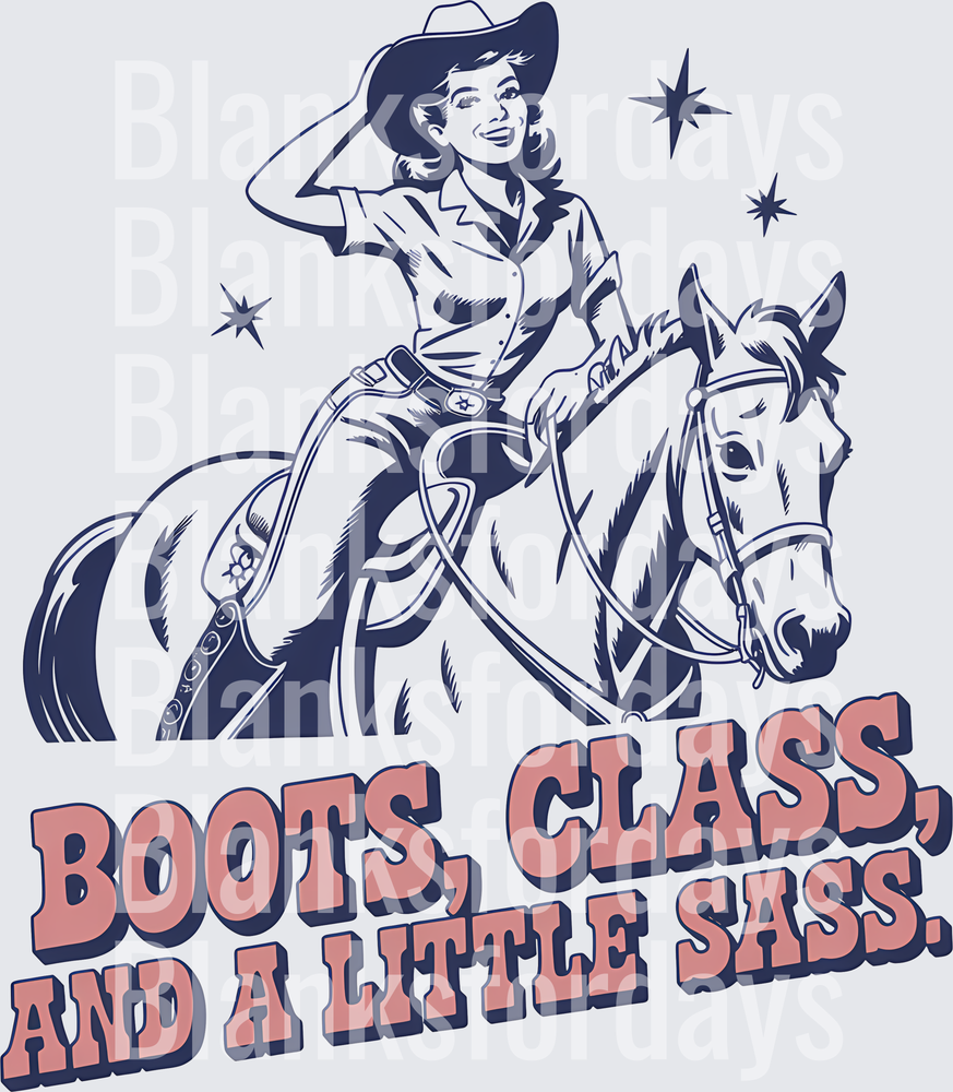 Boots Class and a Little Sass Retro Cowgirl on Horse (DTF)
