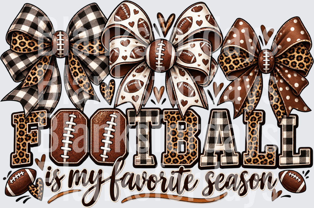 Football Is My Favorite Season Leopard Plaid Bows Design (DTF)