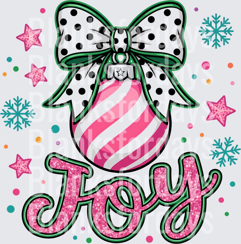 Pink Glitter Joy Christmas Ornament Polka Dot Bow Snowflakes (DTF)
