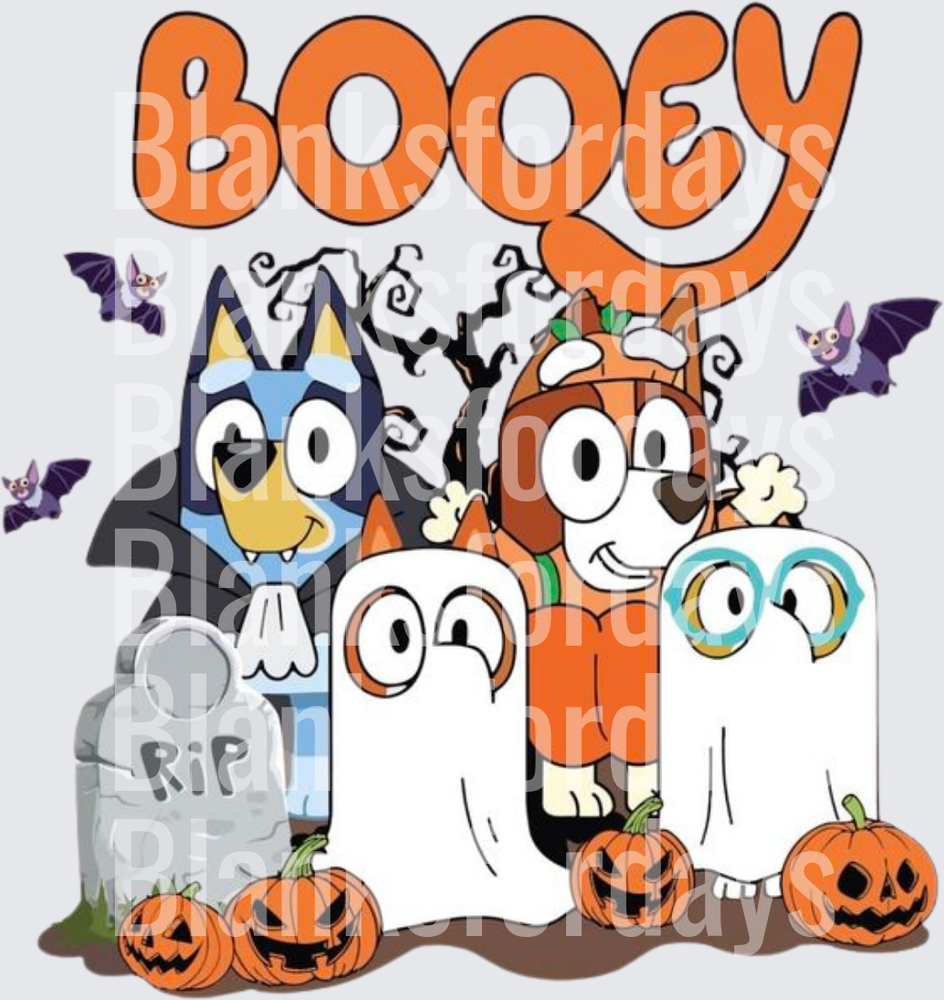 Booey Halloween Bluey Bingo Ghost Costume Pumpkins Bats (DTF)
