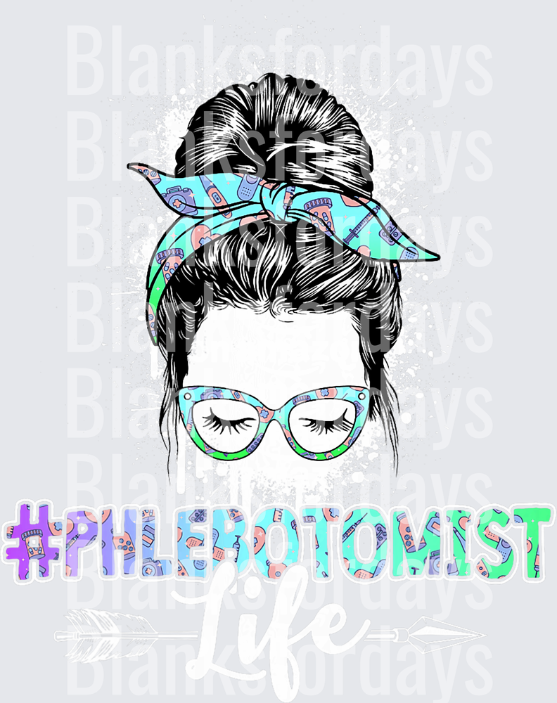 Phlebotomist Life Messy Bun Woman with Medical Print Bandana (DTF)