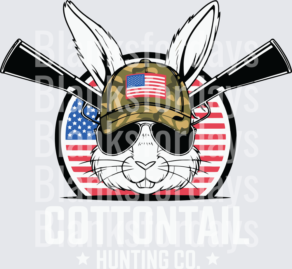 Patriotic Bunny Camo Hat Sunglasses Crossed Rifles American Flag (DTF)
