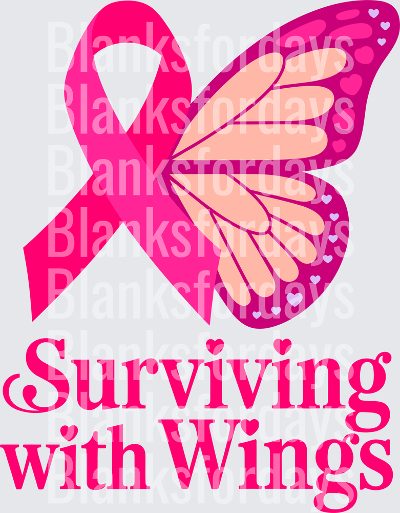 Surviving With Wings Breast Cancer Awareness Butterfly Ribbon (DTF)