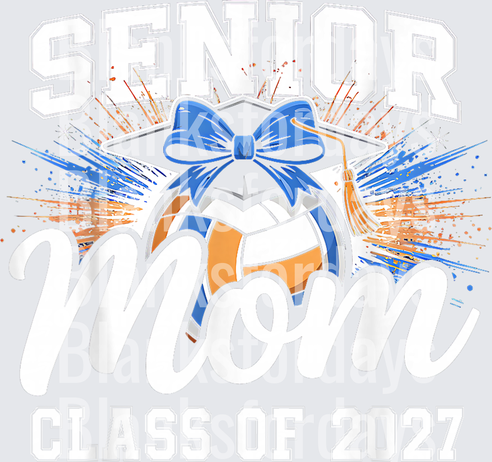 Senior Mom Class of 2027 Volleyball Graduation Cap Blue Bow (DTF)