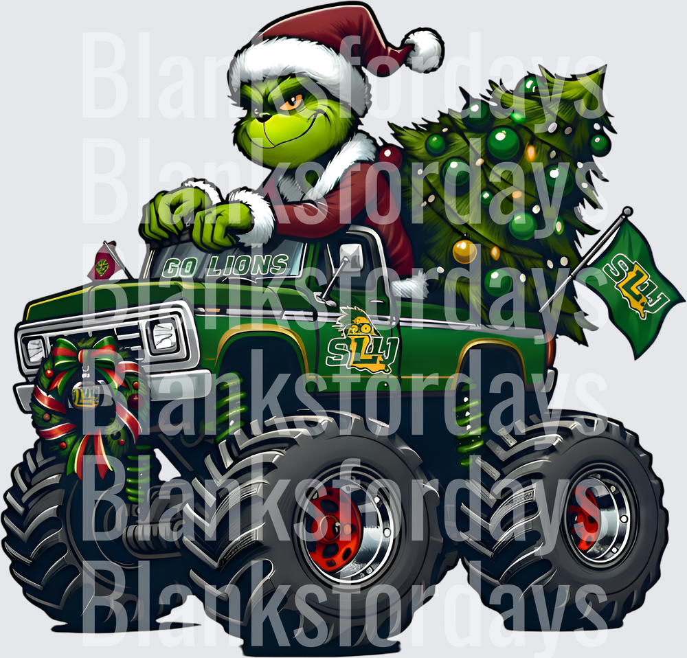 Grinch Santa Driving SLU Lions Christmas Monster Truck (DTF)