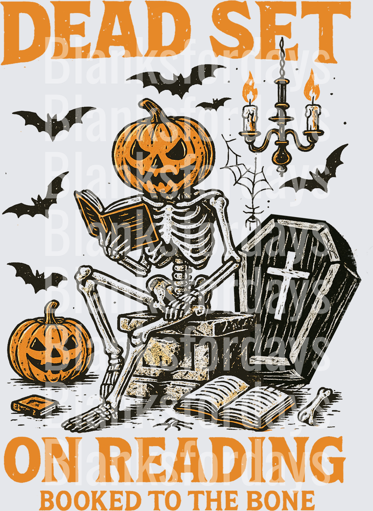 Dead Set On Reading Booked To The Bone Pumpkin Skeleton (DTF)