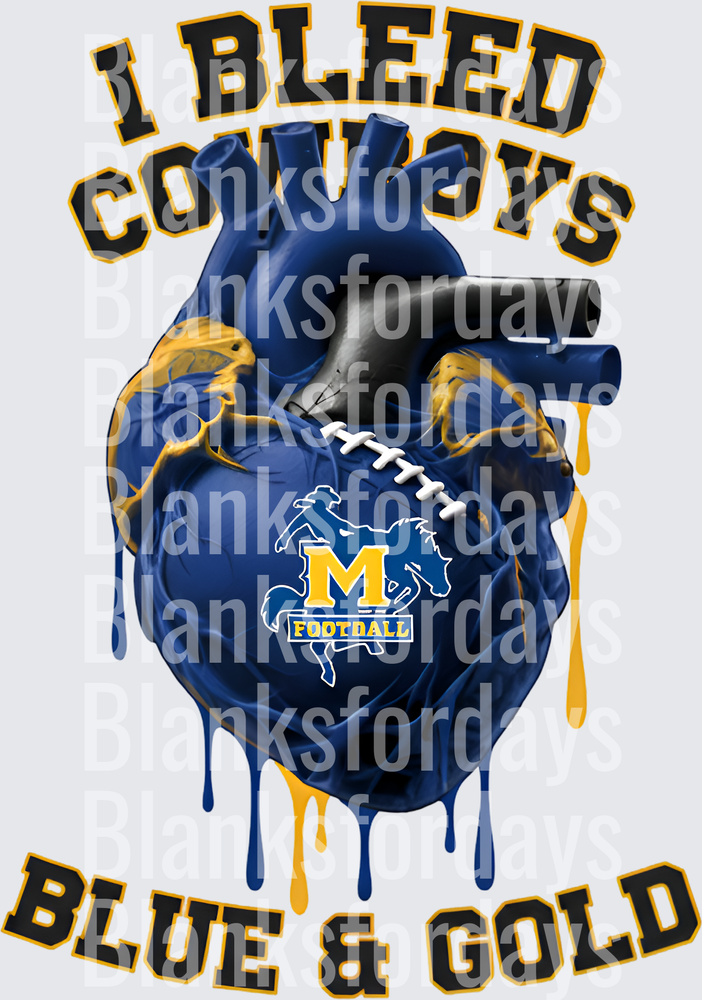 I Bleed Cowboys Blue & Gold Anatomical Heart M Football (DTF)