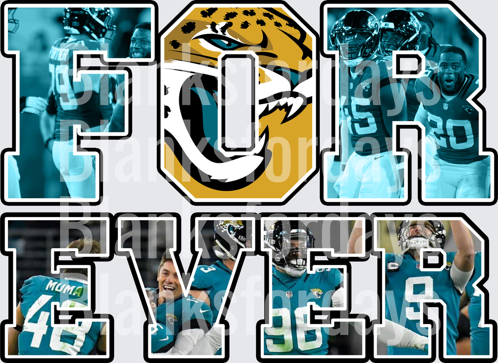 Jacksonville Jaguars Forever Fan Collage Teal Gold Logo (DTF)