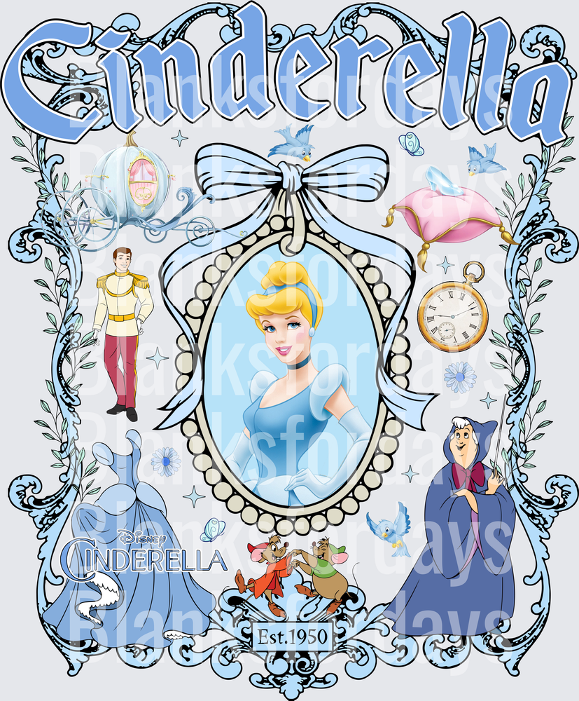 Cinderella Est. 1950 Princess Collage with Fairy Godmother (DTF)