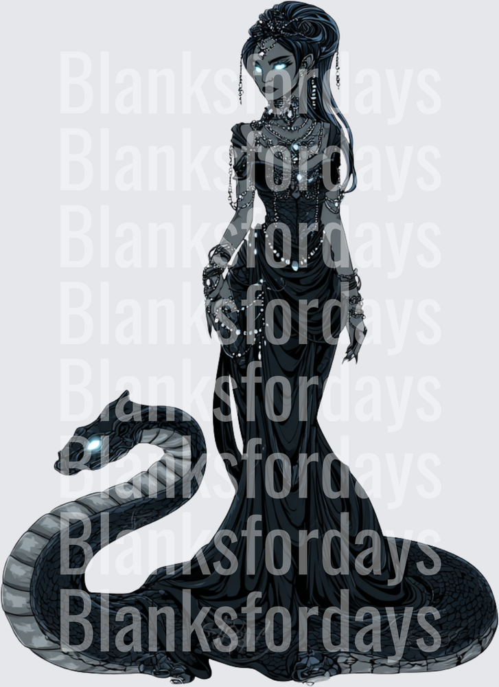 Dark Goddess Queen with Glowing Eyes and Serpent Snake (DTF)
