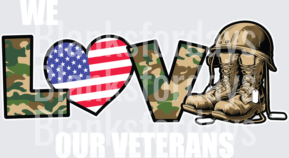 We Love Our Veterans Camo American Flag Military Boots (DTF)