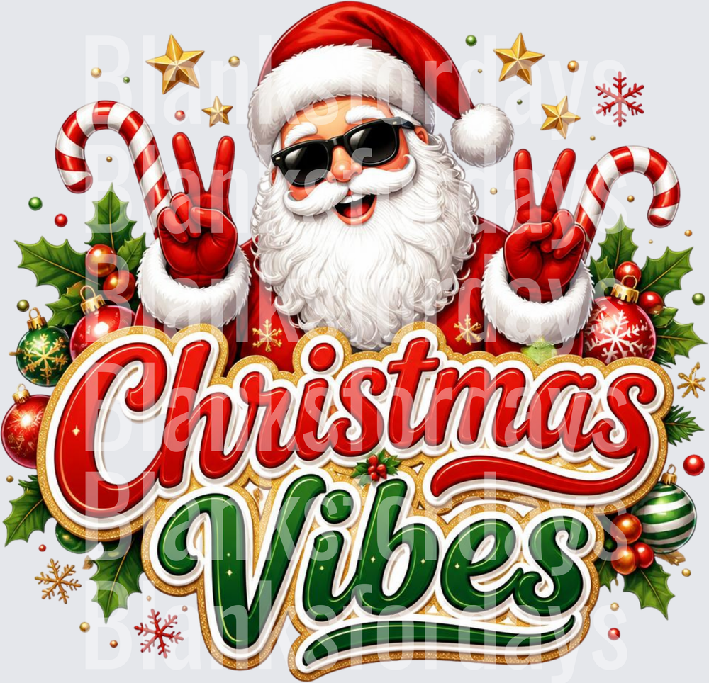 Cool Santa Claus Peace Signs Christmas Vibes Holiday Design (DTF)