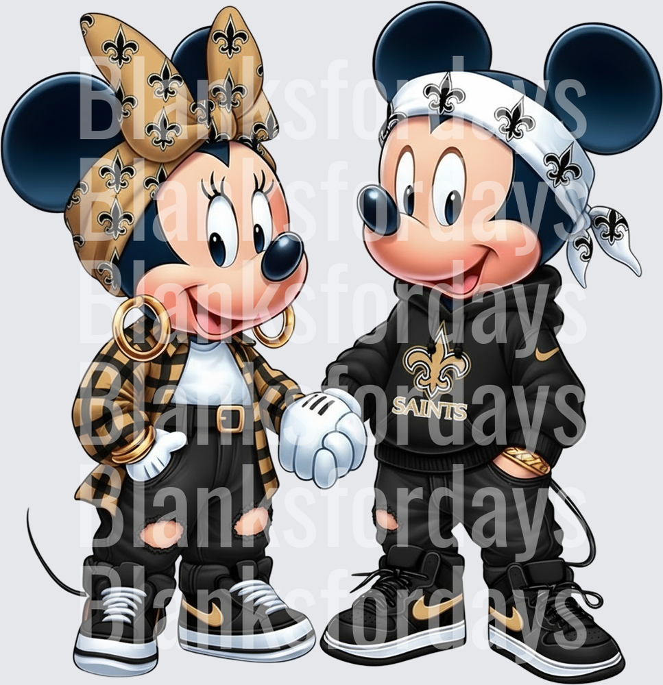 Mickey and Minnie Mouse New Orleans Saints NFL Drip Couple (DTF)