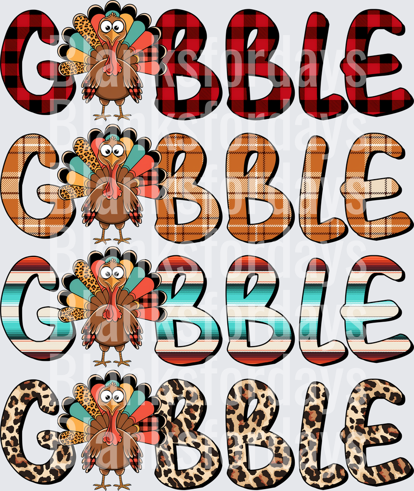 Gobble Turkey Thanksgiving Plaid Serape Leopard Bundle (DTF)