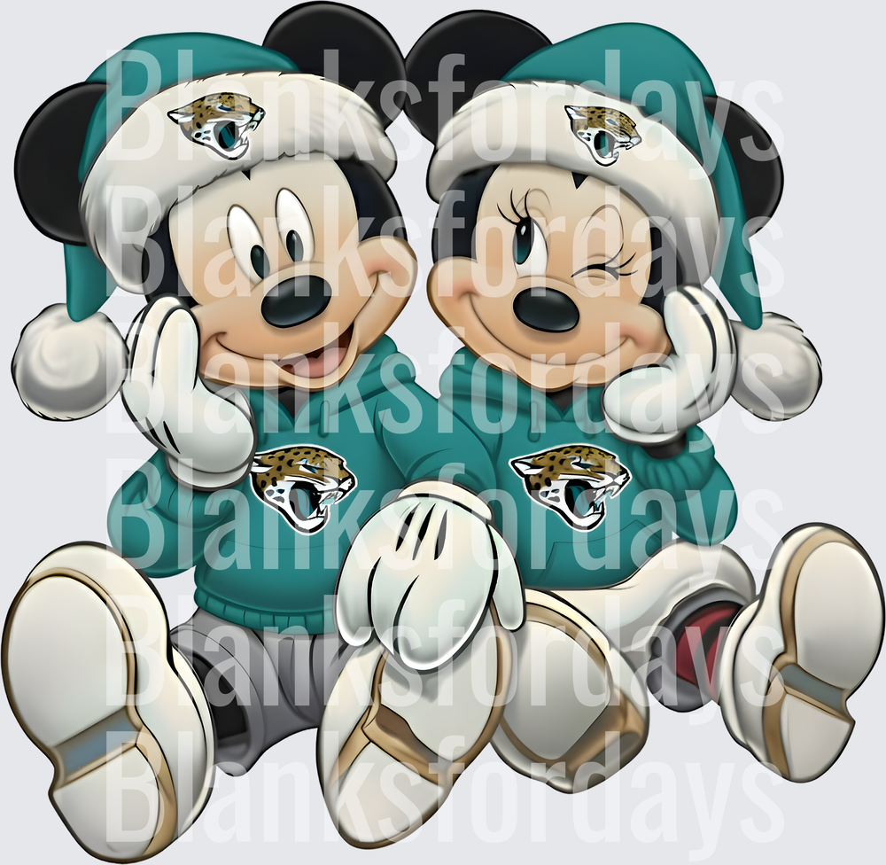 Mickey and Minnie Mouse Jacksonville Jaguars Christmas Santa Hats (DTF)
