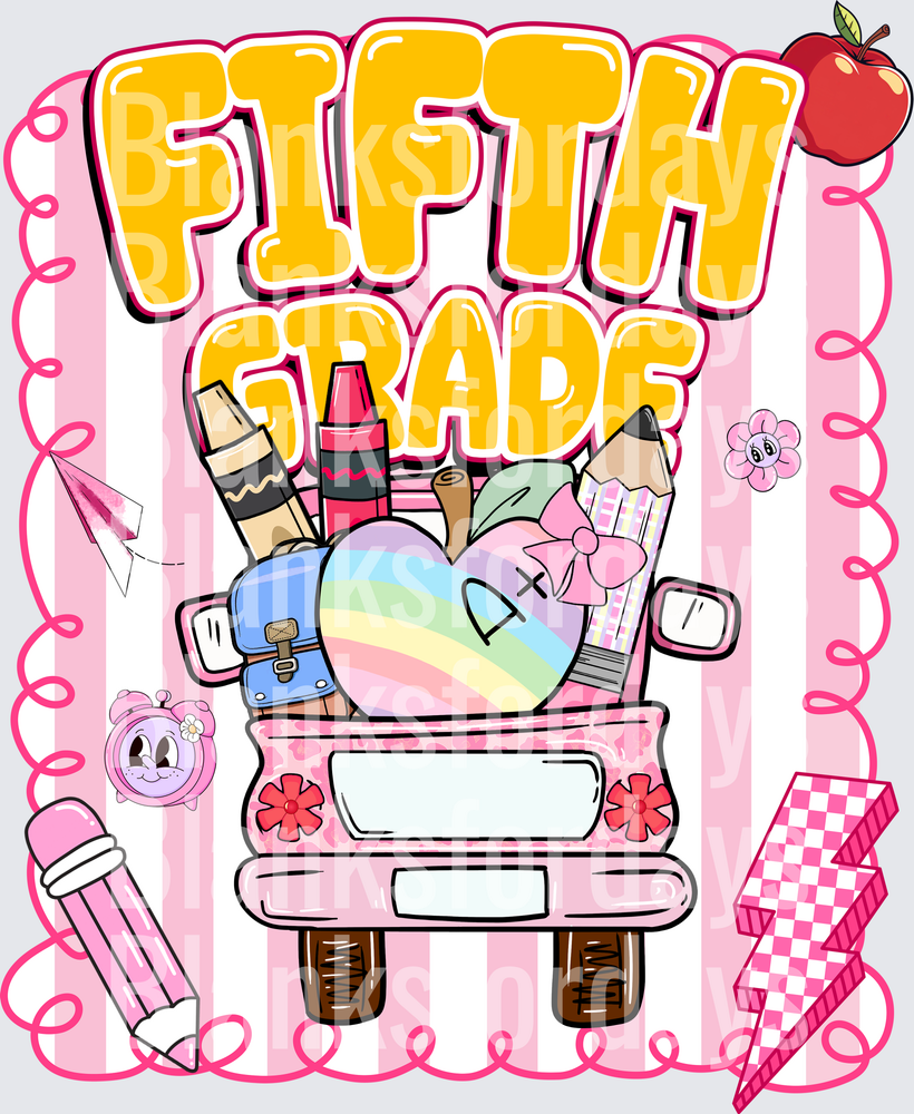 Fifth Grade Pink Truck School Supplies Back to School (DTF)