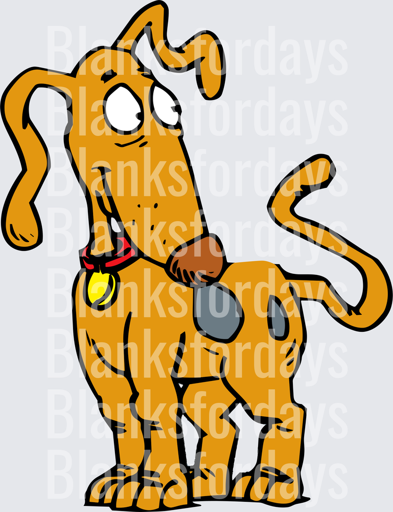 Silly Cartoon Dog With Red Collar and Gold Tag (DTF)