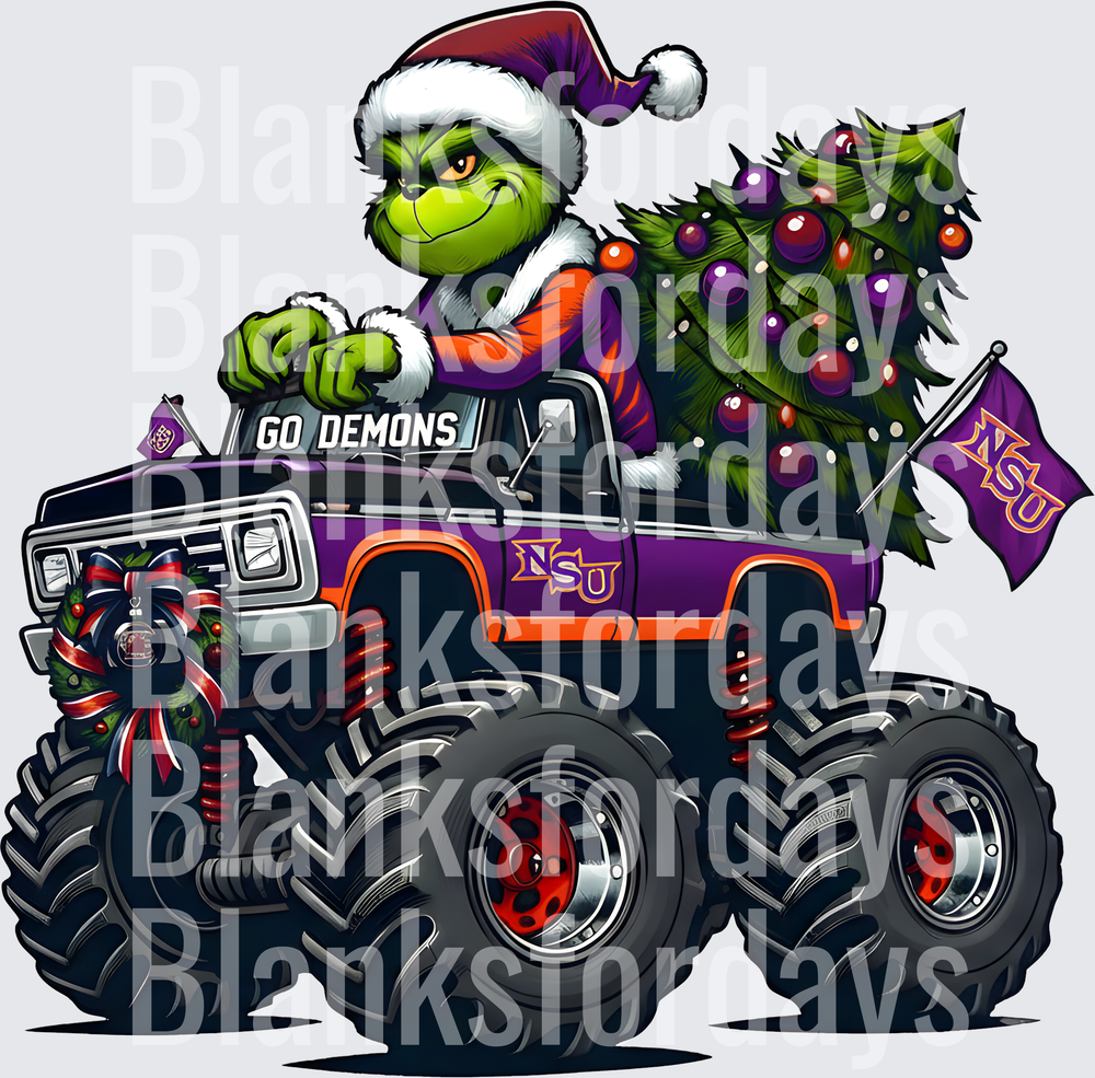 Grinch Santa NSU Demons Monster Truck Christmas Tree (DTF)