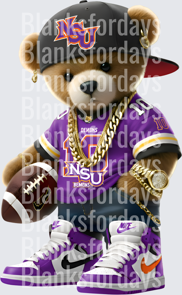 NSU Demons Drip Teddy Bear Football Gold Chain Sneakers (DTF)