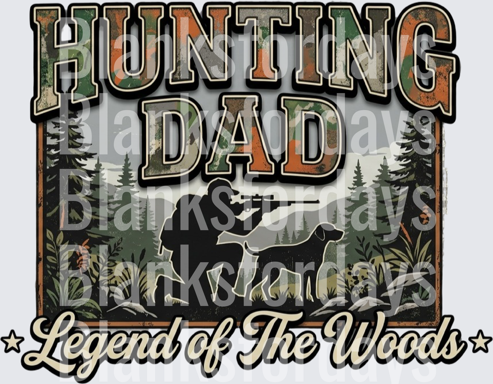 Hunting Dad Legend of the Woods Camo Hunter with Dog (DTF)