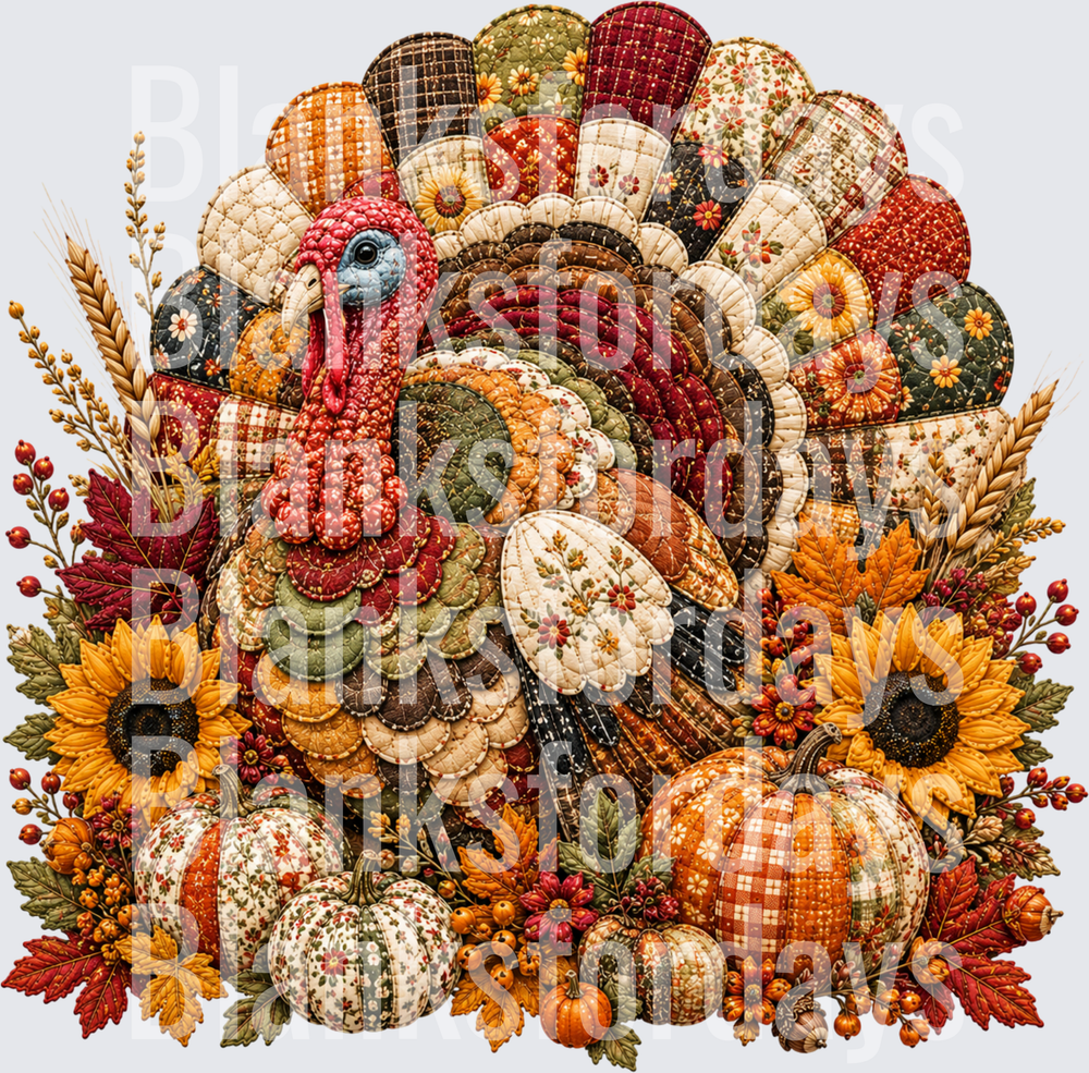 Quilted Patchwork Thanksgiving Turkey Fall Harvest (DTF)