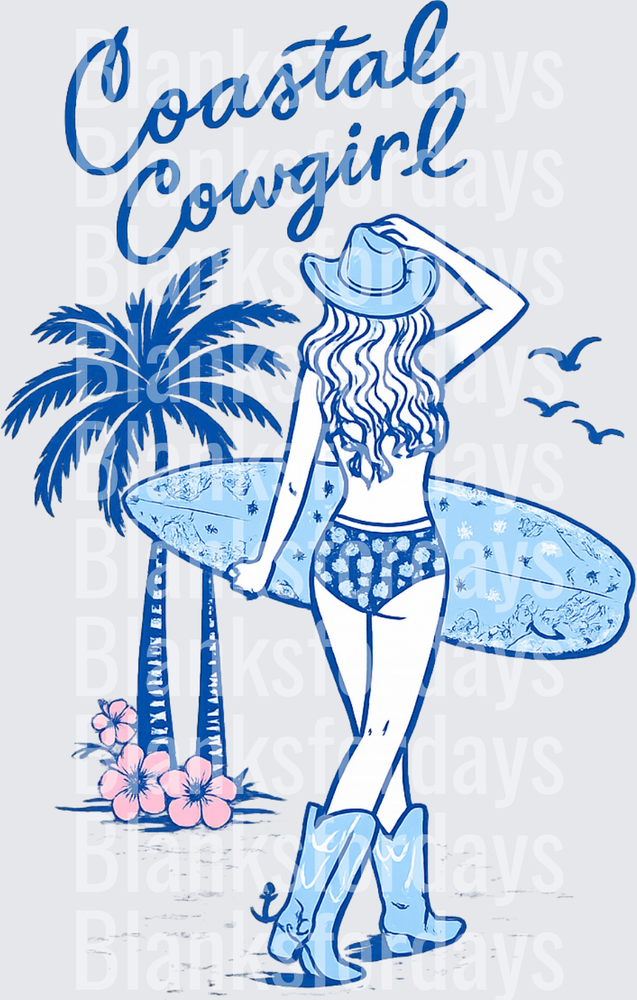 Coastal Cowgirl Surfer Girl With Cowboy Hat And Boots (DTF)