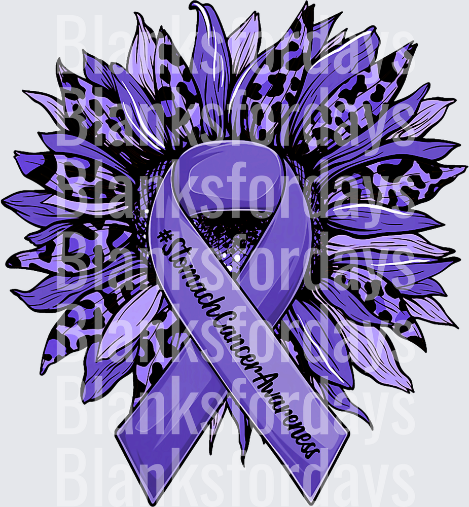 Purple Leopard Sunflower Stomach Cancer Awareness Ribbon (DTF)