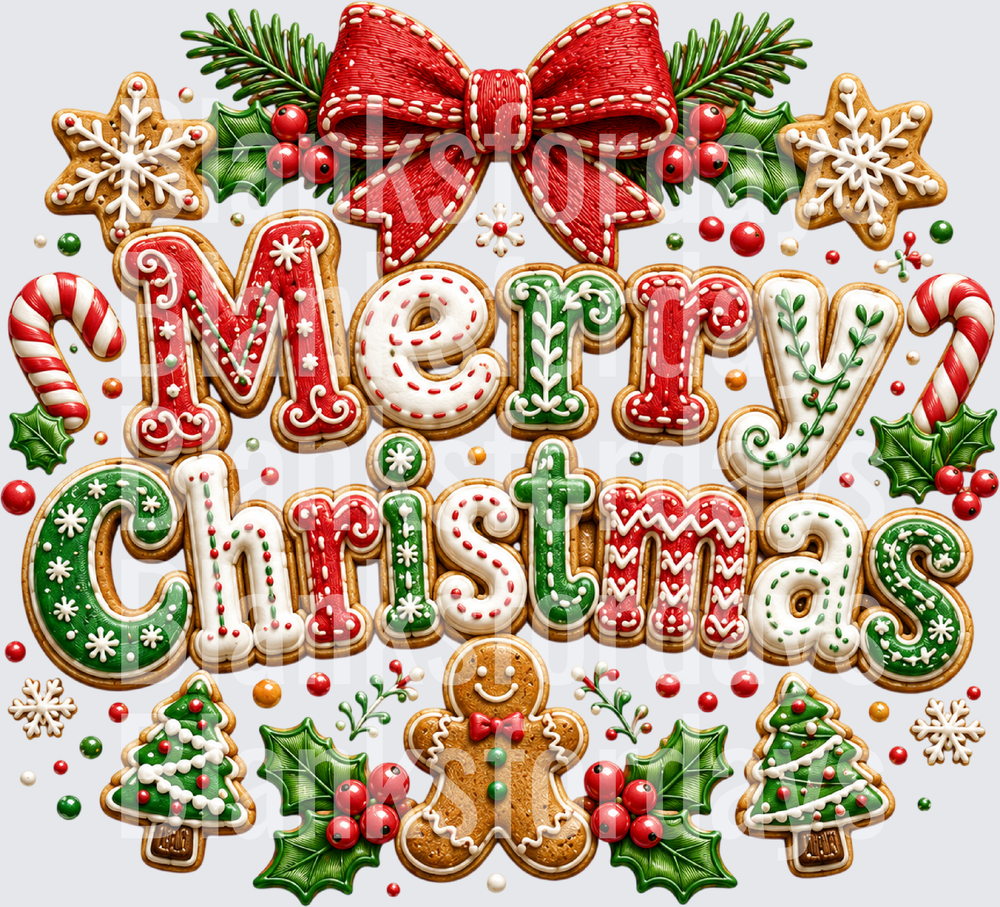 Merry Christmas Gingerbread Cookie Letter Design (DTF)