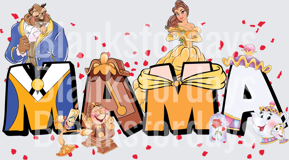 Beauty and the Beast Mama Letter Design with Belle and Beast (DTF)