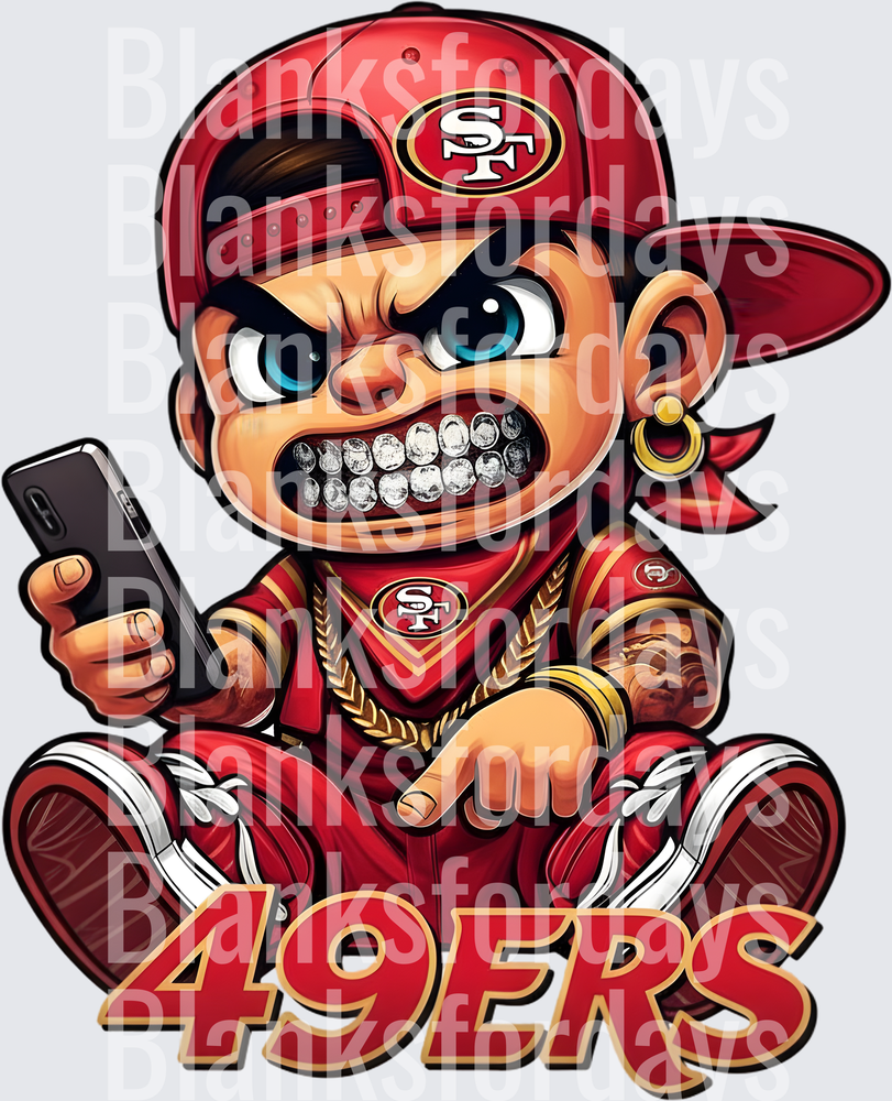 San Francisco 49ers Gangster Baby Mascot with Gold Grillz (DTF)