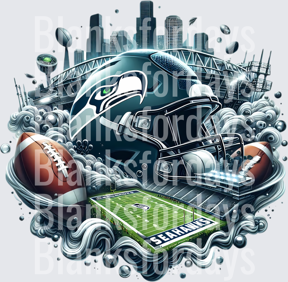 Seattle Seahawks Helmet Stadium Skyline Football Swirl (DTF)