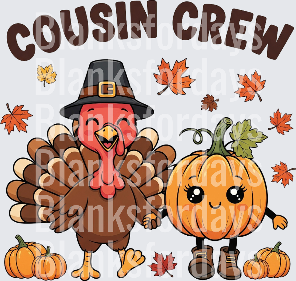 Cousin Crew Thanksgiving Turkey and Cute Pumpkin Fall Leaves (DTF)