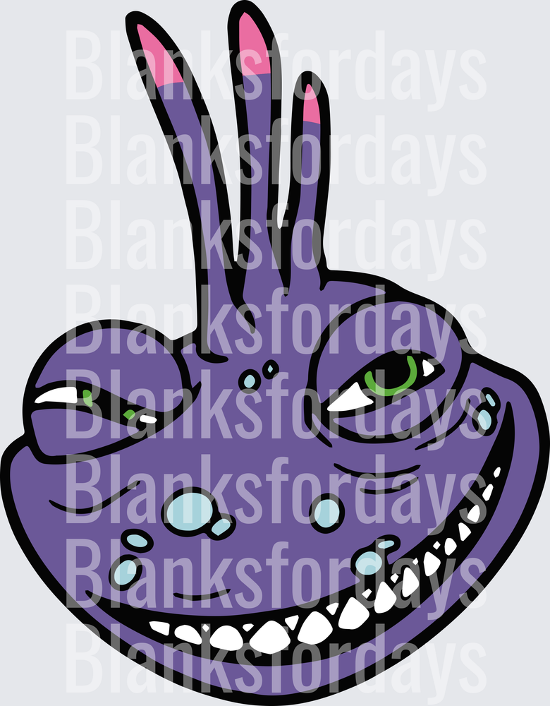 Purple Monster Face Green Eyes Pink Claws Peace Hand Sign (DTF)