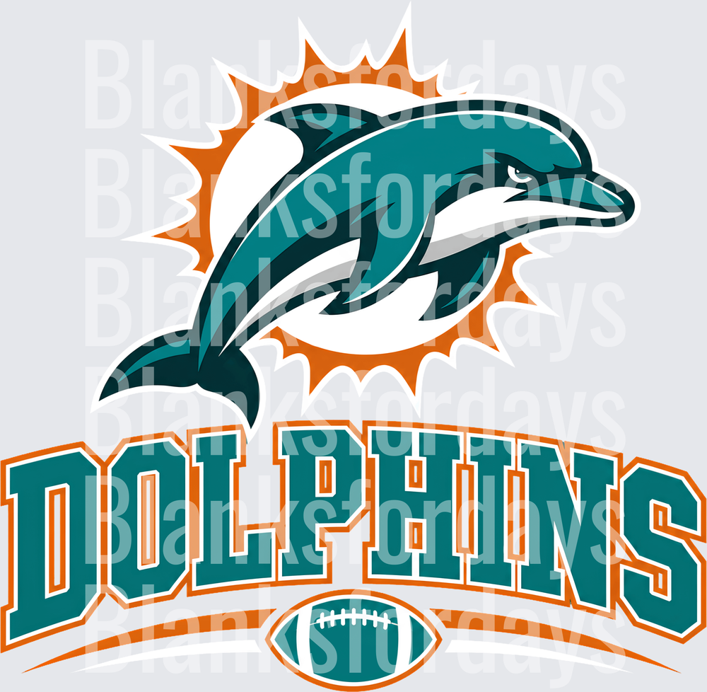 Miami Dolphins Logo Leaping Dolphin Sun Football Design (DTF)