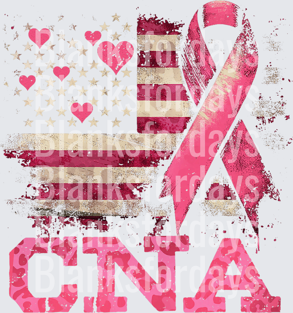 Patriotic Breast Cancer Awareness CNA Pink Ribbon Flag Hearts (DTF)