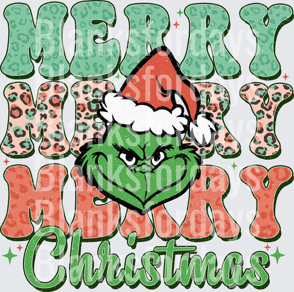 Grinch Merry Merry Merry Christmas Leopard Print Stacked (DTF)