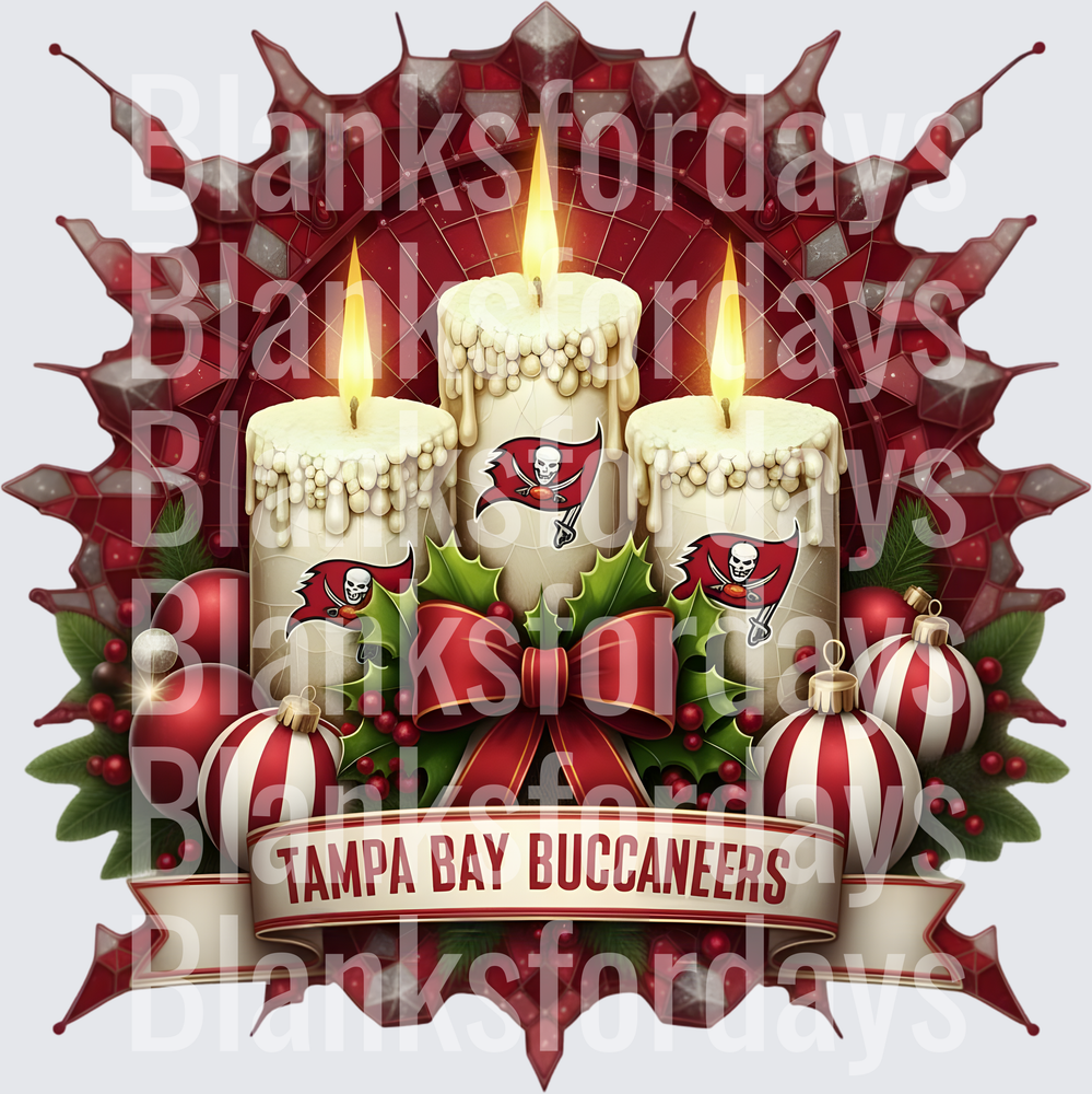 Tampa Bay Buccaneers Christmas Candles Holiday Wreath Design (DTF)