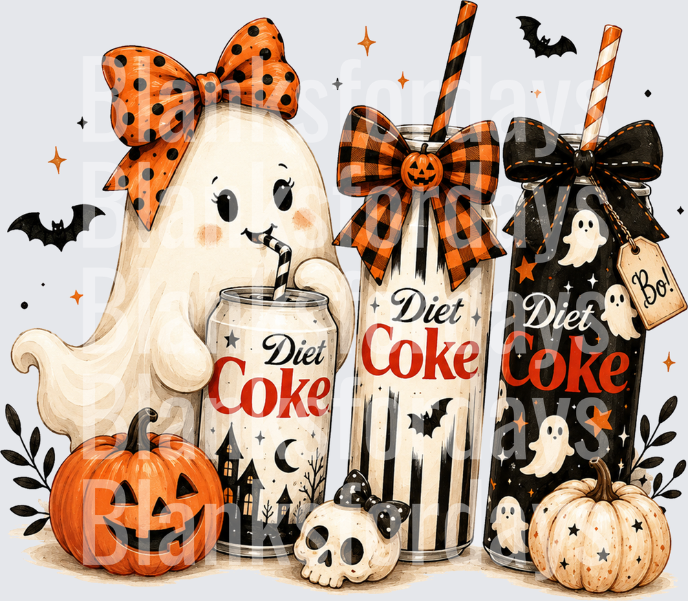 Halloween Ghost Girl Diet Coke Tumbler Trio with Pumpkins (DTF)